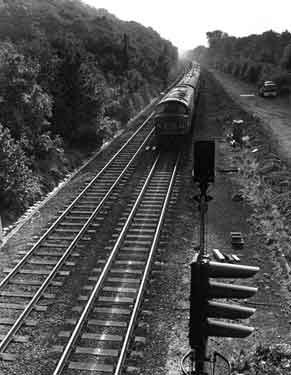 Diesel locomotive on the approach to Millhouses and Ecclesall Station from Dore and Totley
