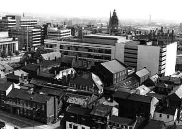 View of City Centre from Telephone House showing Carver Street and Samuel Staniforth Ltd., (bottom) and Cole Brothers (centre)
