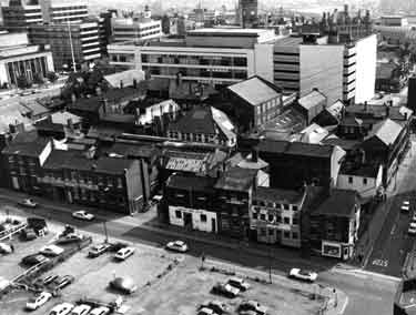 View of City Centre from Telephone House showing Carver Street and Wellington Street junction with Cole Brothers (top centre)