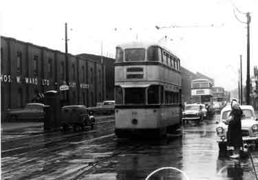 Tram No. 515 about to enter Tinsley tram depot showing (left) Thomas W. Ward Ltd., Tinsley Works