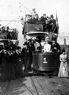 Tram No.1 at Tinsley showing (centre) Lord Mayor, Alderman Samuel Roberts JP (1852-1926)