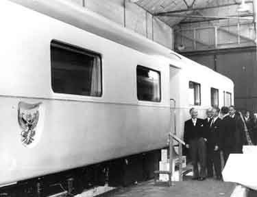 Train built by Cravens Ltd., Acres Hill Lane, Darnall for the Thailand Royal Family showing (first left) Lord Mayor, Alderman Lionel Stephen Edward Farris, JP 