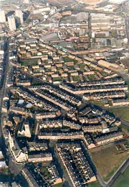 View of Highfield showing (left) London Road, (top left) Lansdowne Flats, (centre) Alderson Road, (top centre) Hill Street and (bottom left) Trinity Wesleyan Methodist Church