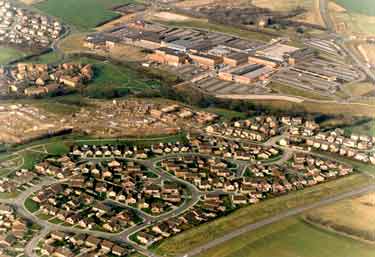 View of Waterthorpe Township, Mosborough and Crystal Peaks Shopping Centre showing (foreground) Beckton Court, Beckton Avenue and Nathan Drive and (bottom right) Eckington Way