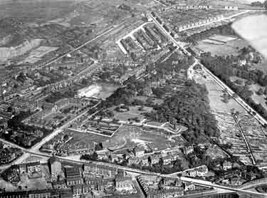 Park and Norfolk Park showing (centre) Cholera Monument and Memorial Gardens, off Norfolk Road (foreground) Shrewsbury Road and (right) Granville Road and Norfolk Park