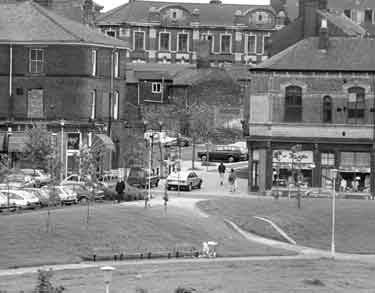 View from Devonshire Green of junction of Devonshire Street and Broomhall Street showing (left) No.150 Mr.Kites Celebrated Wine Bar and Bistro Restaurant and (right) Sheffield Combined Charities shop