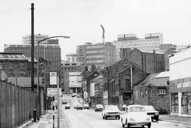 Corporation Street looking towards West Bar roundabout showing (right) Oscar Exhausts 