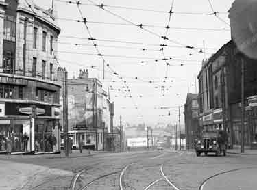 Haymarket viewed from Fitzalan Square showing (left) Central Dairy Products at junction with King Street (No.57)