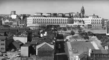 View of (bottom centre) Howard Street and (centre) Town Hall extension (Egg Box (Eggbox))