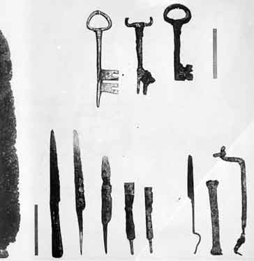 Keys and tools found during Sheffield Castle excavations, 1927 - 1930