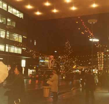 Christmas lights in Barkers Pool looking towards Town Hall Square, c.1972