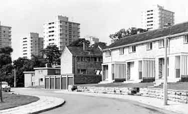 Bankwood Road, Gleadless Valley with Gleadless Valley council flats in the background.