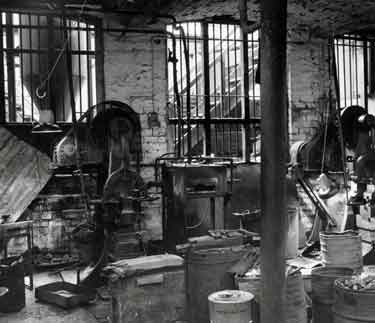 View of work shop showing old hammers in use, J. E. Morrison and Sons Ltd., Granville Works, auger manufacturers, Tenter Street at the junction with Broad Lane