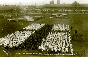 The National Flags, drilling for the Coronation Day Celebrations at Bramall Lane for King George V