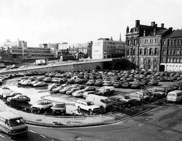 Car park between Broad Street (right) and Commercial Street (background)