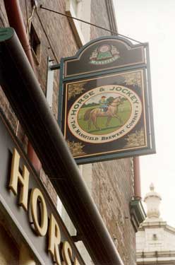 Pub sign for the Horse and Jockey public house, No. 638 Attercliffe Road