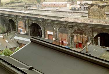 View of railway arches, Sussex Street showing (top) platform on the old Victoria Station