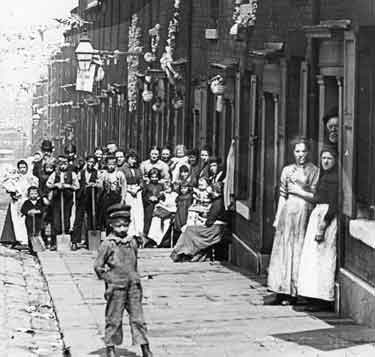 Street scene celebrating the coronation of Edward VII, Martin Street