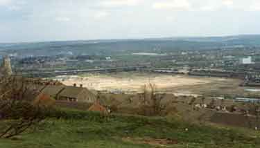 Start of Meadowhall shopping development as seen from Wincobank Hill