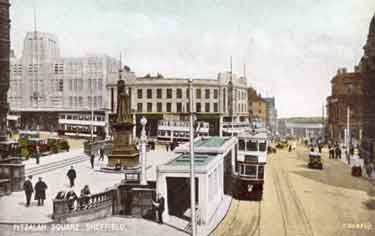 Fitzalan Square showing (back centre) junction with High Street and (centre) the King Edward VII Memorial