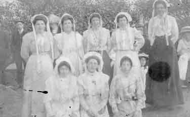 Group of nurses at unidentified hospital showing possibly (far right standing) Margaret Johnson, Matron of the Sheffield Orphan Home, Lydgate Lane