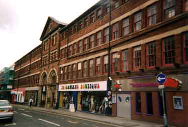 Carver Street showing (r. to l.) No. 4 Flares Nightclub (formerly the premises of Harrison Brothers and Howson) and Nos. 6-8 Freshman's Boutique, vintage clothes