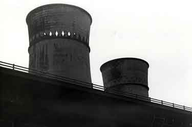 Cooling towers, part of the former Blackburn Meadows Power Station, behind the Tinsley Viaduct