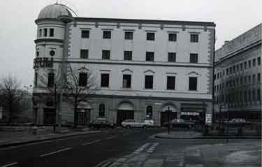 Lyceum Theatre, Tudor Street showing (right) Carrs of Sheffield, Ltd., jewellers, the Central Library and Tudor Place