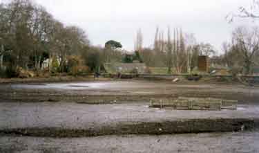 Drained lake at Abbeydale Industrial Hamlet during repair work to Tyzack's Dam and sluices