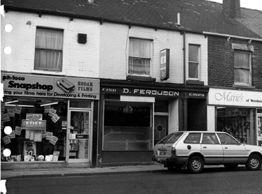 No. 780 Photoco, No. 778 D. Ferguson, fish and chips shop, and No. 776 Marie's Drapery