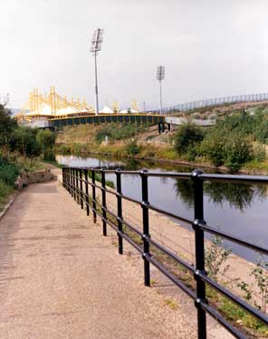 Footbridge over the Sheffield Canal showing the Don Valley Stadium (top left)