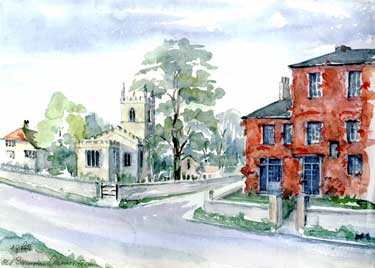 St Peter's Church, Old Edlington, painted by Heinz Georg Lutz whilst he was at Prisoner of War Camp 17, Lodge Moor