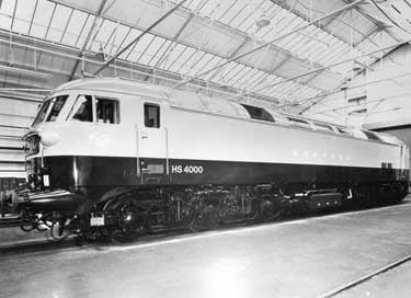 Brush diesel-electric No. HS4000 Kestrel  locomotive being road tested on British Rail line.