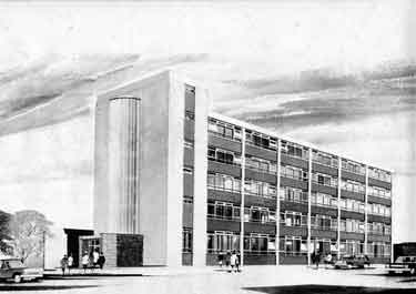 Architects drawing of new canteen and office block, Batchelors Peas Ltd, Underhill Lane