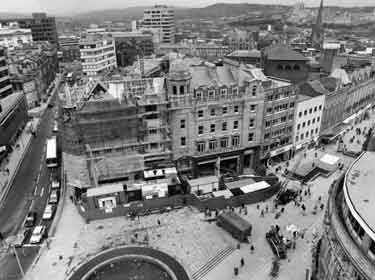Construction of Orchard Square shopping centre at junction of Fargate and Leopold Street