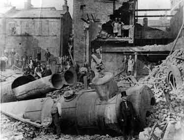 Aftermath of a boiler explosion at Messrs Southern and Richardson's Don Works, Doncaster Street. 