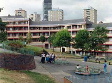 Playground enclosed by Edward Street Flats