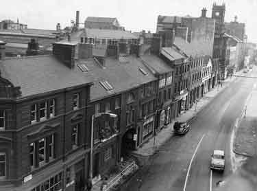 Norfolk Street showing buildings that would eventually be demolished to make way for the Town Hall Extension