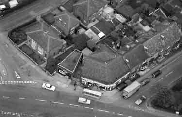 Aerial view of Dykes Hall Road, Hillsborough showing (left) William Hill, turf accountants, (No.182) 