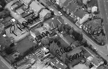 Aerial view of Hillsborough showing (centre) Osborne House Community Nursery, No. 5 Minto Road, Hillsborough