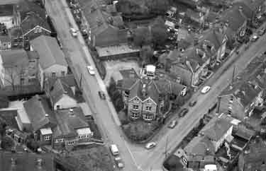Junction of Oakland Road (left), Kendal Road (right) with Hillsborough Social Club bottom left