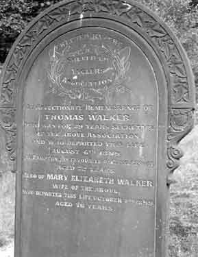 Gravestone in Wardsend Cemetery of Thomas Walker, secretary of the Sheffield Angling Society and his wife Mary Elizabeth Walker