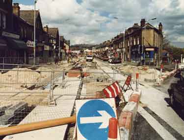 Construction of Supertram on Middlewood Road at junction (right) with Leppings Lane