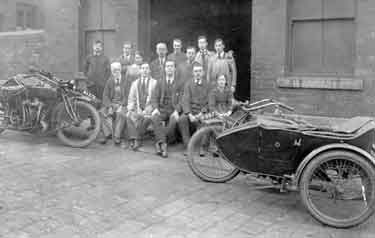 Group from Frank B. Roper, motorcycle dealer, engineer and garage, Nos.166 - 168 London Road, c. 1919