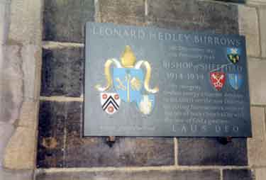 Memorial to Rev. Leonard Hedley Burrows (1857 - 1940) in Sheffield Cathedral