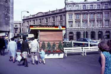 Kiosk on High Street during the football World Cup celebrations showing (right) Midland Bank Ltd.