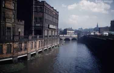 River Don from Lady's Bridge showing (left) Royal Exchange Buildings and (right)