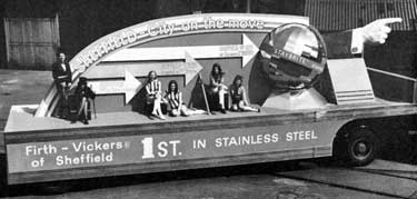 Firth Vickers Stainless Steels Ltd., 'Our Dolly Girls on the Lord Mayor's parade float' (left to right Lynn Hooper, Alison Parker, Anne Ward, Eileen Barber, Dianne Stocks and Christine Akers), 1971
