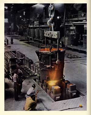 Casting electric furnace alloy steel at Thomas Firth and John Brown Ltd