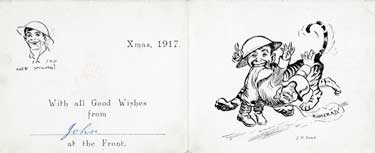 Christmas card from 'John', York and Lancs Regiment, 2/4th Hallamshire Battalion at the Front